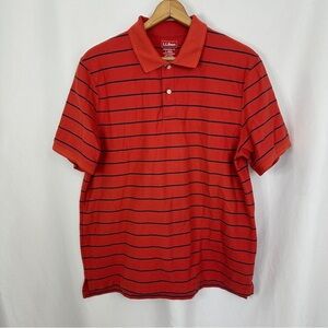 L.L.Bean Polo Shirt Mens Largeā Traditional Fit Stripes Short Sleeve Orange